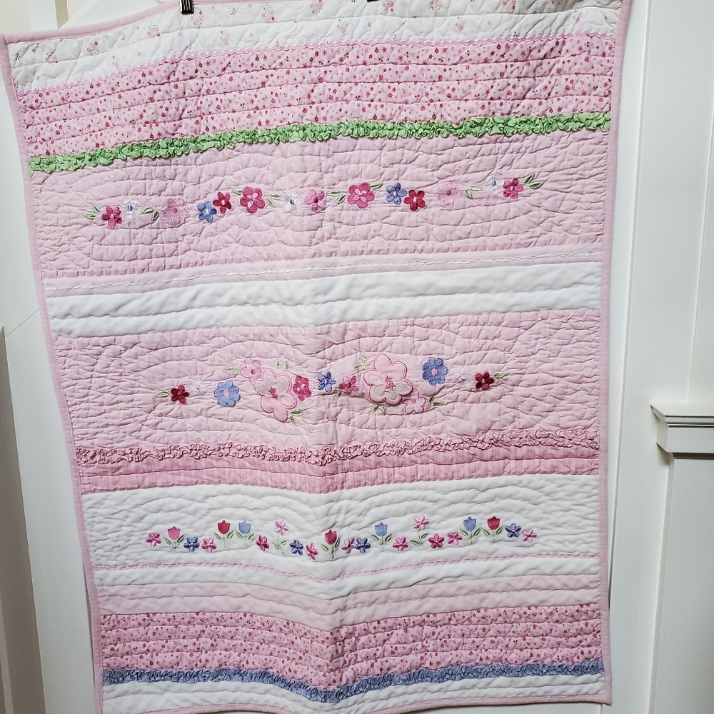 Vintage baby quilt Carter's Classic  blanket comforter pink floral velour
